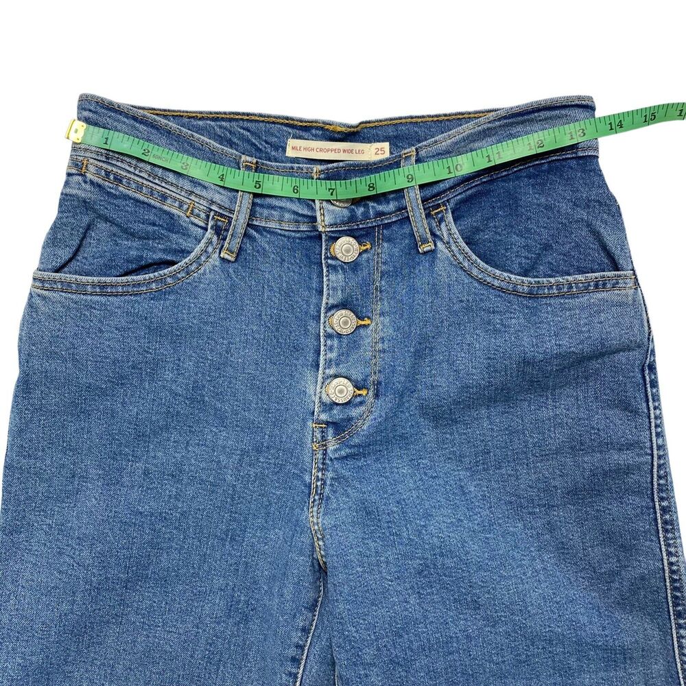 LEVIS Mile High Cropped Wide Leg Medium Light Wash Jeans Size 25 Button Fly - Picture 7 of 9